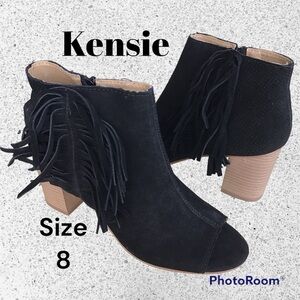 Black Suede Fringe Ankle Boots